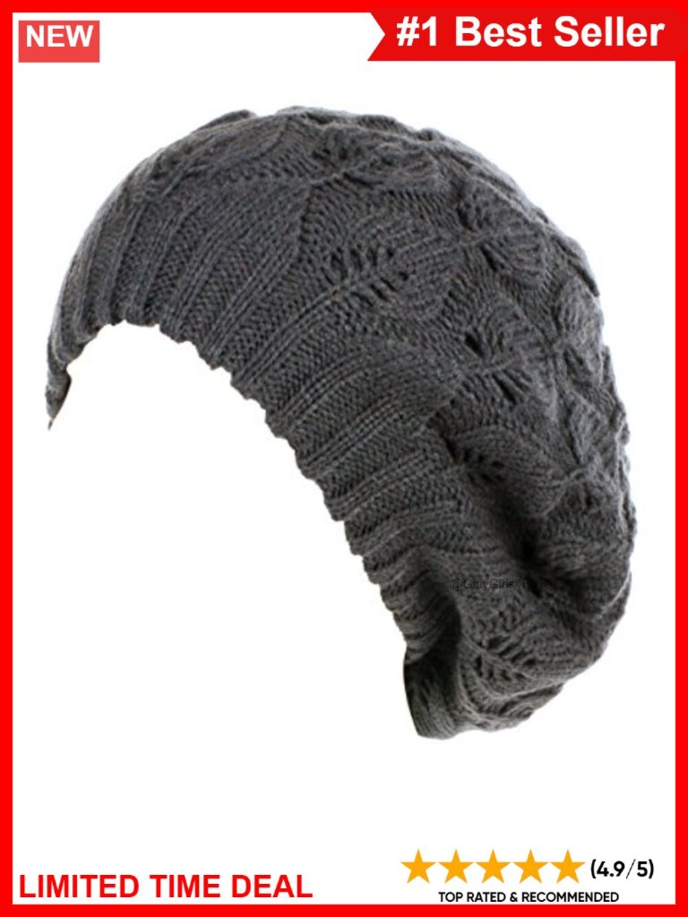 Slouchy Leafy Cutout Crochet Soft Knit Beret Hat One Size Relaxed Fit